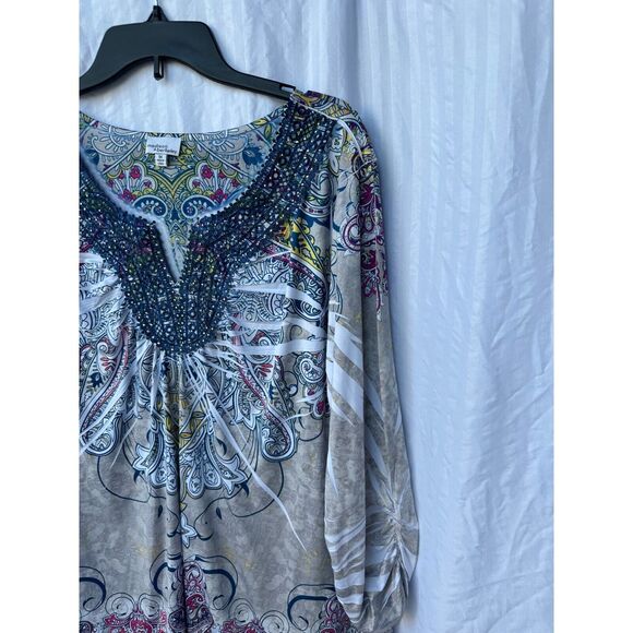 Madison & Berkeley Beaded Paisley Top 1X Boho Peasant - Picture 4 of 7